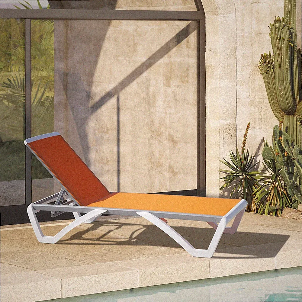1Pcs Outdoor Chaise Lounge Chair Poolside Patio Reclining Sturdy Lounger,Orange