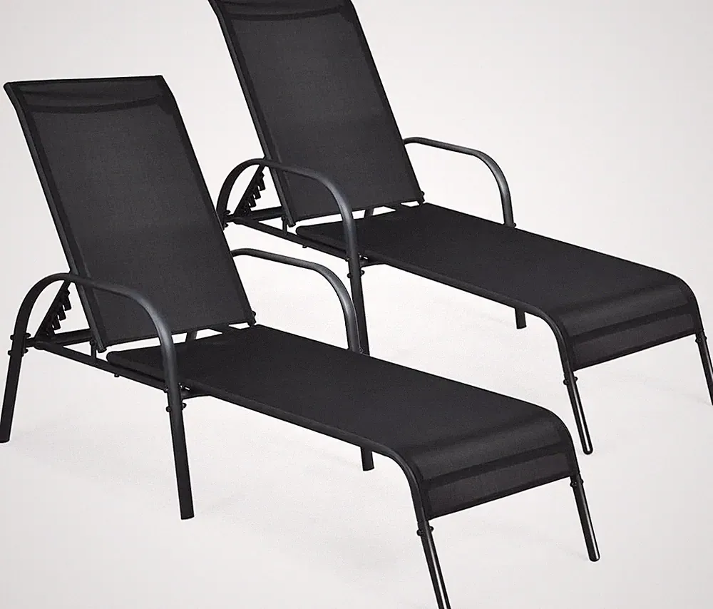 2 Pcs Adjustable Chaise Lounge Chairs for Patio, Beach & Pool - Black