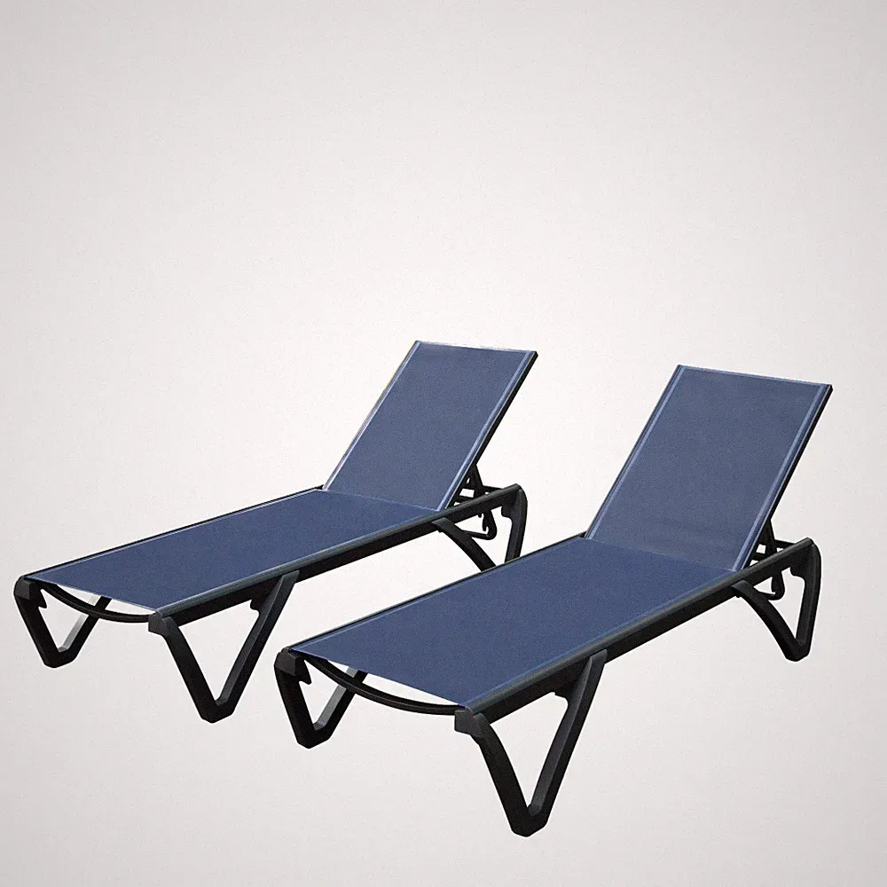 2 PCS Patio Chaise Lounge Aluminum Plastic Outdoor Reclining Chair