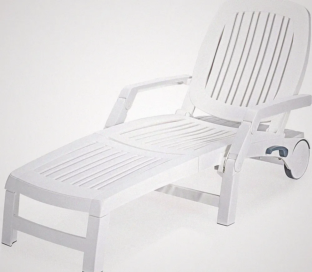 Adjustable Outdoor Chaise Lounge Chair with Wheels for Patio & Poolside, White