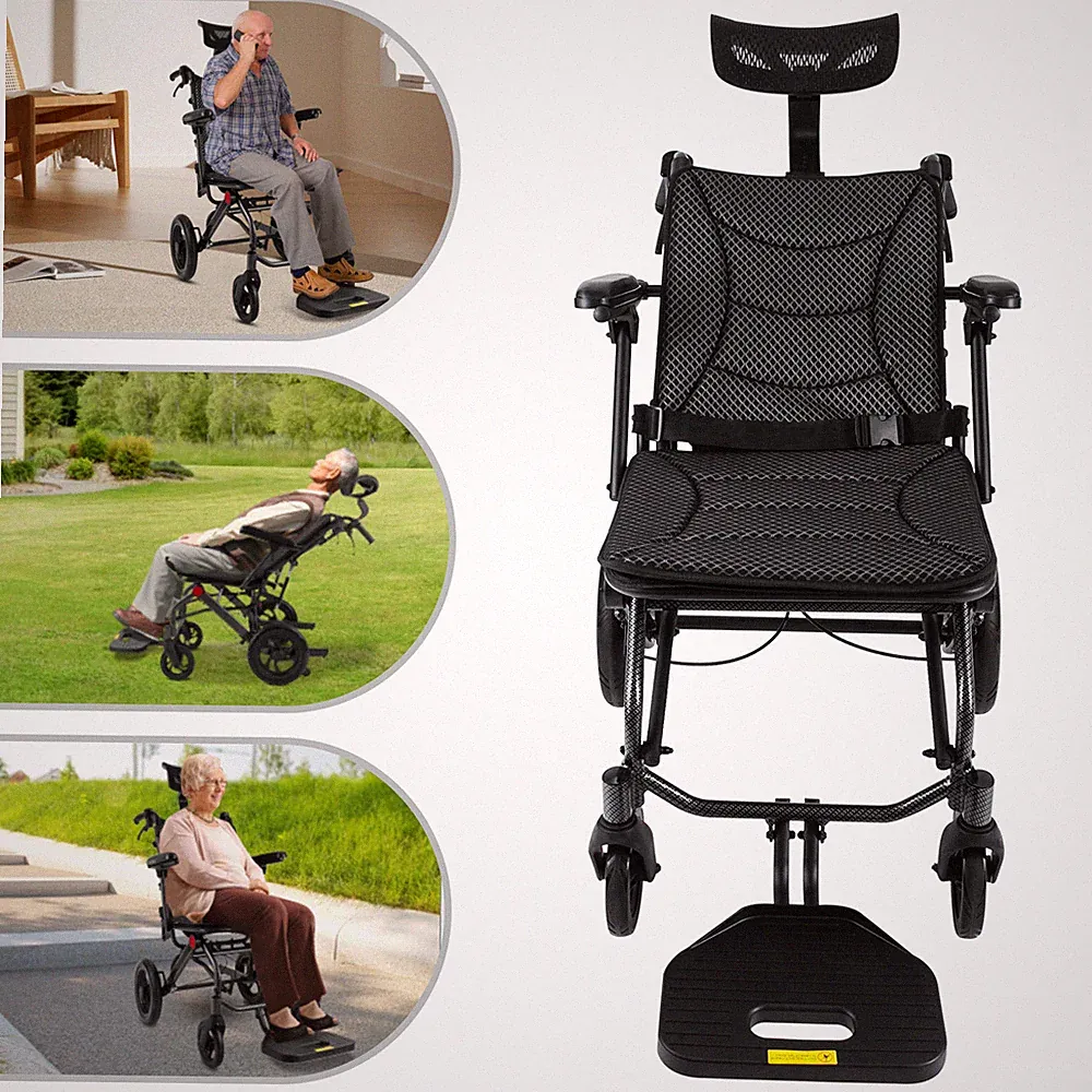All Terrain Reclining Foldable Wheelchair For Adult 90-175° w/Removable Headrest