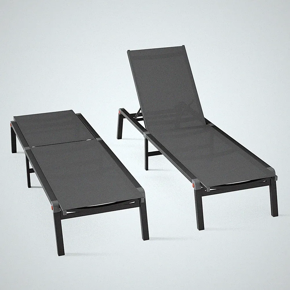 Aluminum Chaise Foldable Patio Lounge Chair Outdoor, Metal Deck Lounger Adjus...