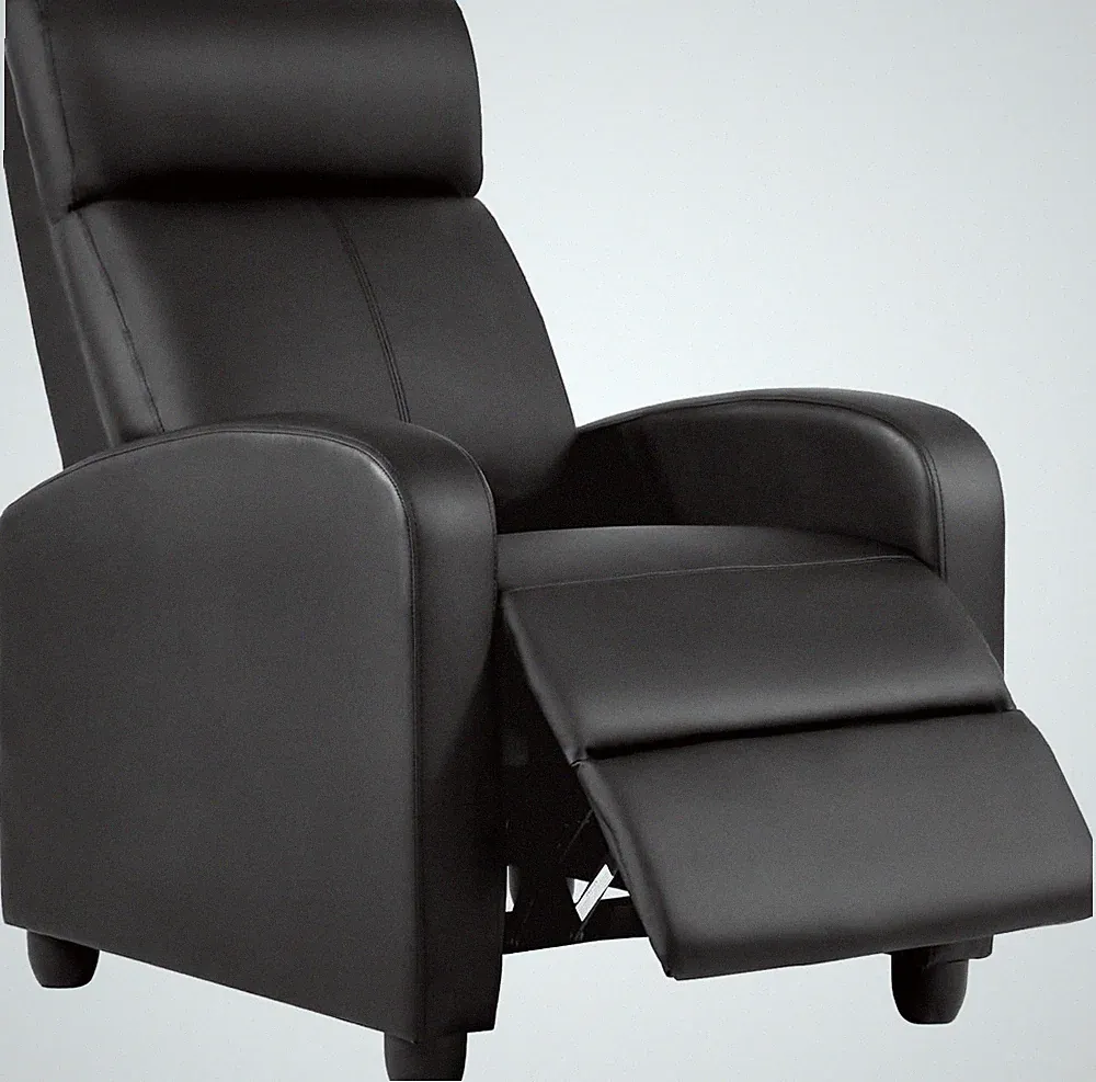 Black Leather Recliner Chair with Lumbar Support & Adjustable Footrest