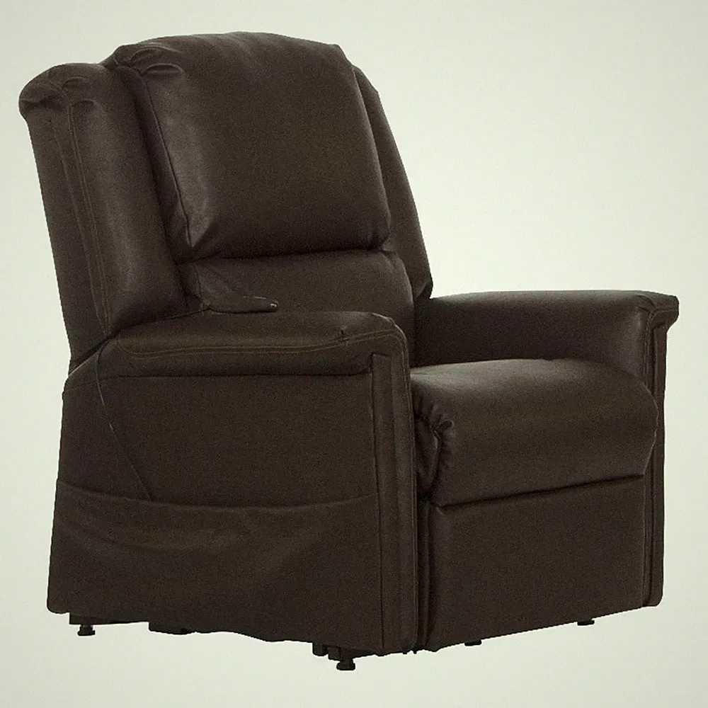 Catnapper Hewitt Power Lift Lay-Flat Recliner with Brown Disinfectable PU Fabric