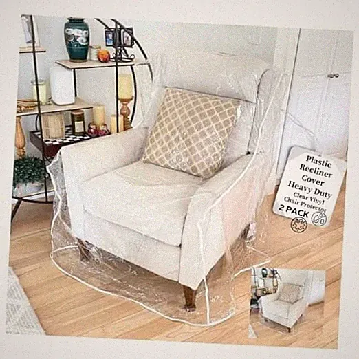 Clear Plastic Recliner Cover -Pack- Thick Heavy Duty Vinyl Cover Armchair 2