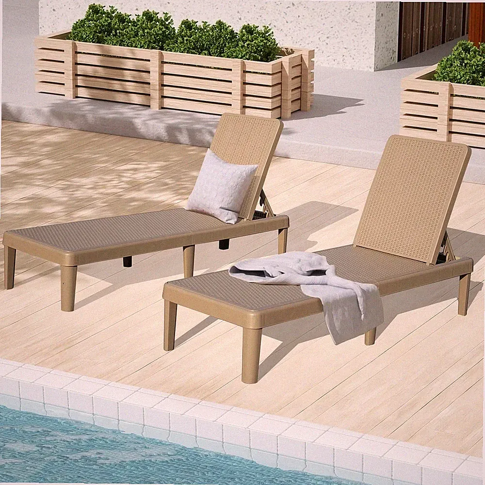 Domi Outdoor 2pcs Resin Lounge Chairs W/Adjustable Backrest for Pool,Patio,Khaki