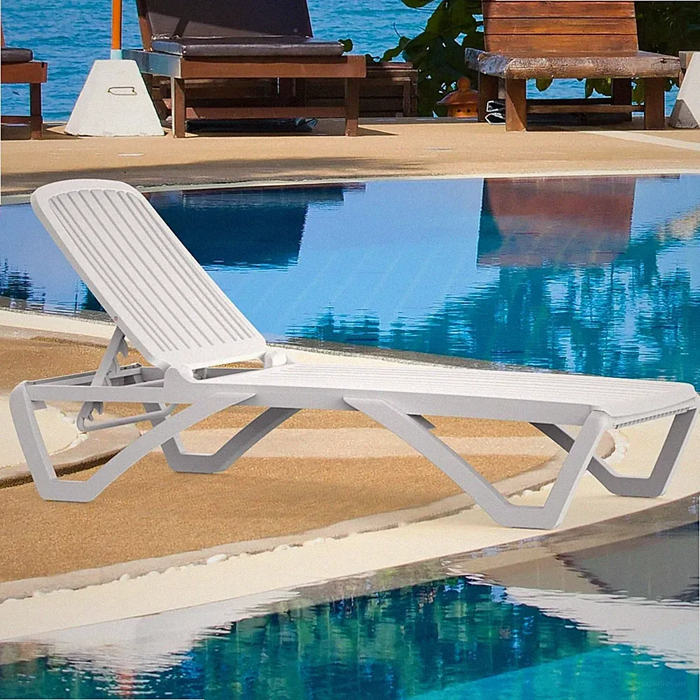 Domi Outdoor Pool Chaise Lounge Chair Set with 5 Adjustable Positions, White