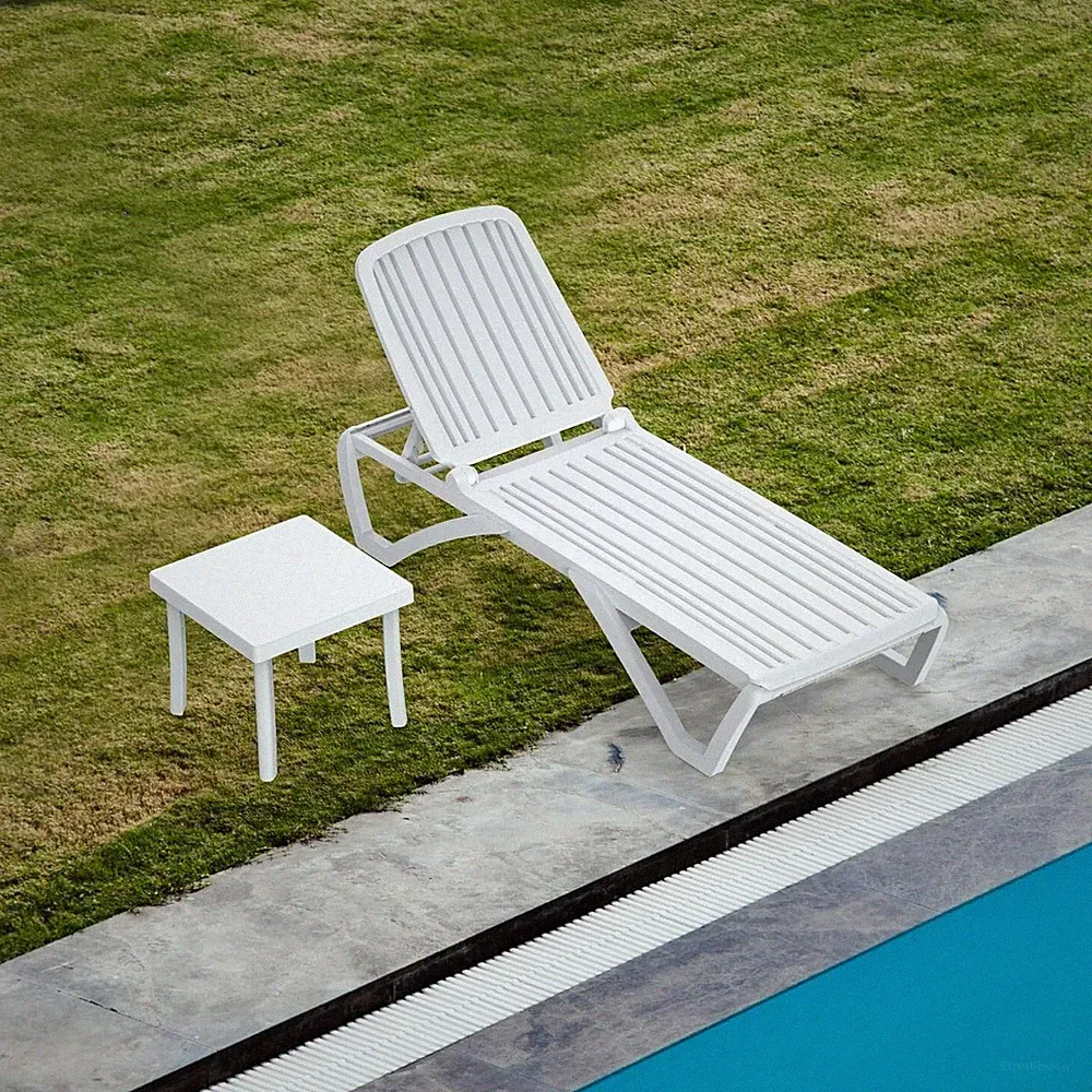 Domi Pool Lounge Chair Set Plastic Adjustable Outdoor Chaise Lounge with Table