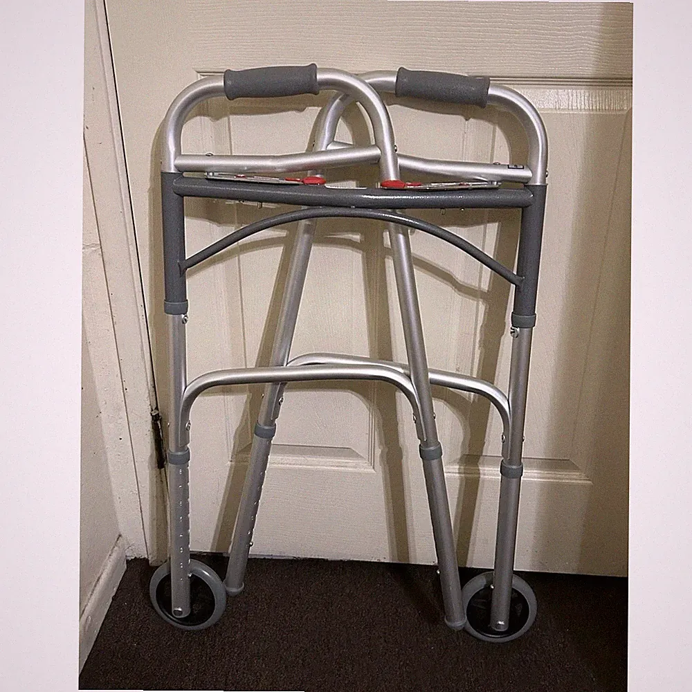 Foldable Adjustable Lightweight 2-Wheel Aluminum Walking Frame Silver for Adults