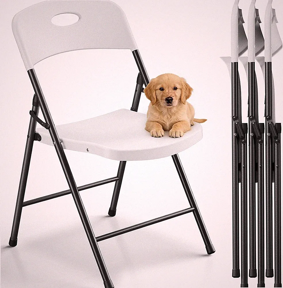 Folding Chairs 4 Pack, Outdoor White Folding Chairs for outside Indoor, Portable