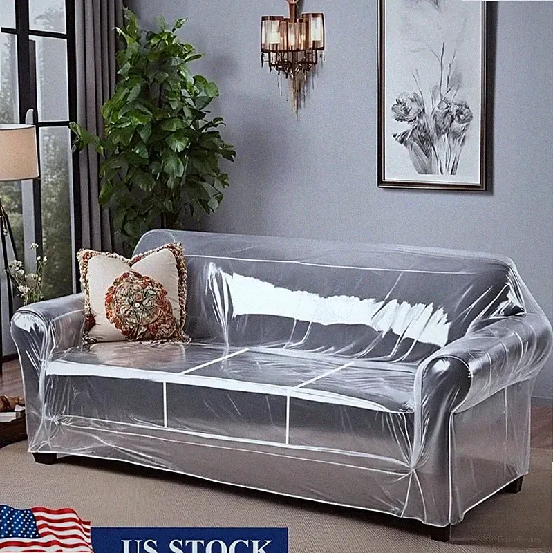 Heavy Duty Clear Plastic Couch Cover Waterproof Stain Resistant Sofa Protector