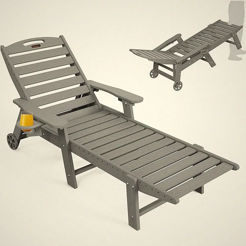 Lounge Chair Outdoor, Oversized Chaise Lounge Chair with 5 Positions, HDPE, P...