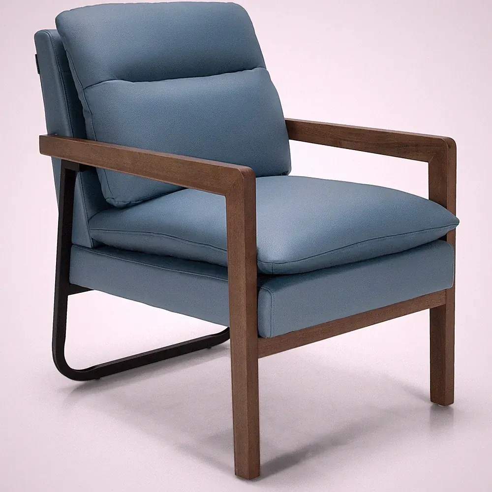Modern Accent Armchair Lounge Chair w/Steel Bracket &Rubber Wood Legs Blue