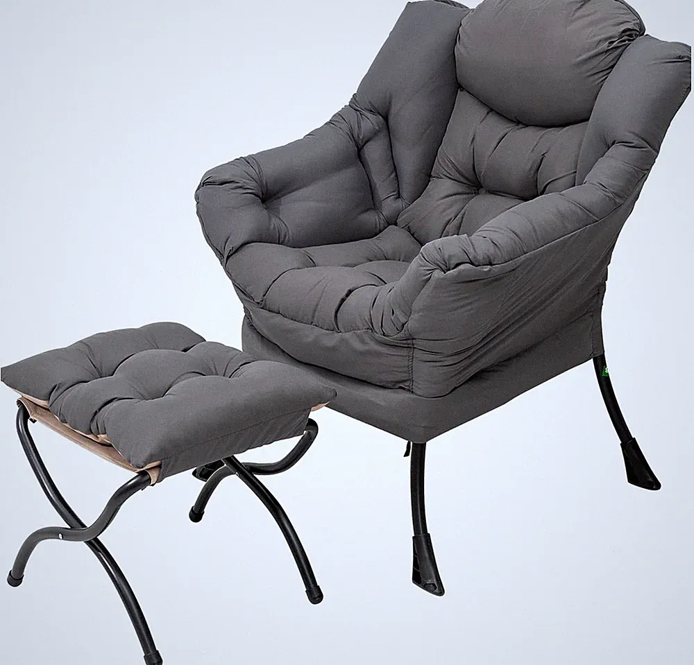 Modern Lazy Chair with Ottoman & Side Pocket for Small Spaces - Dark Grey