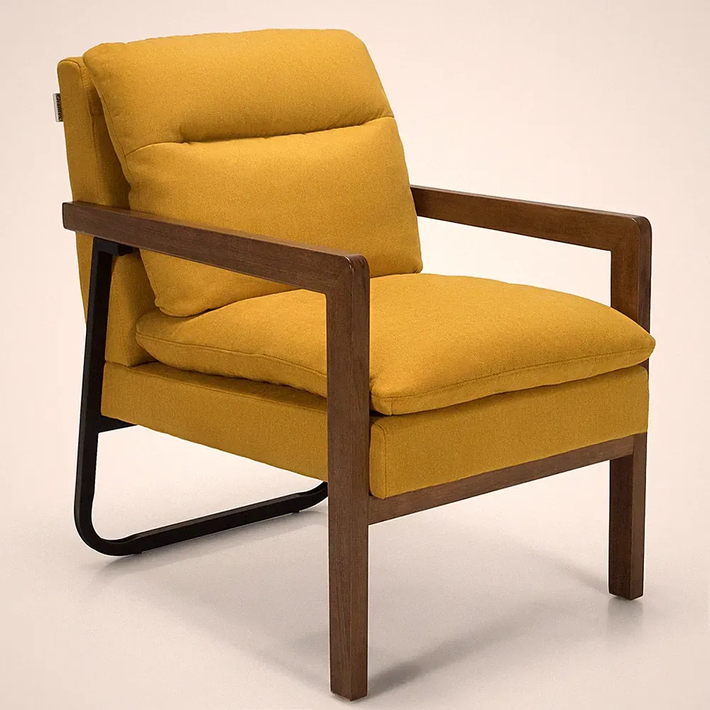 Modern Lounge Chair Accent Armchair w/Steel Bracket &Rubber Wood Legs Yellow