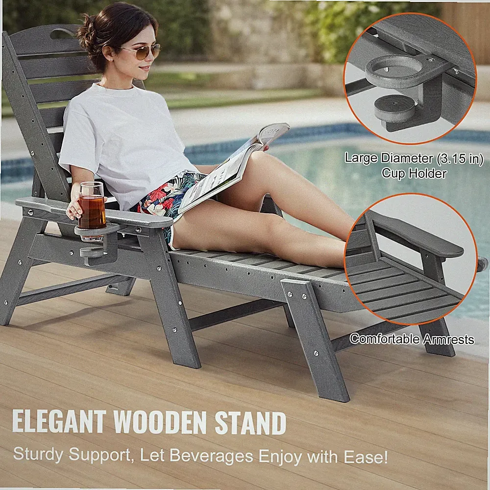 Outdoor Chaise Lounge Chair Adjustable Patio Reclining Bench Lounger Pool Gray