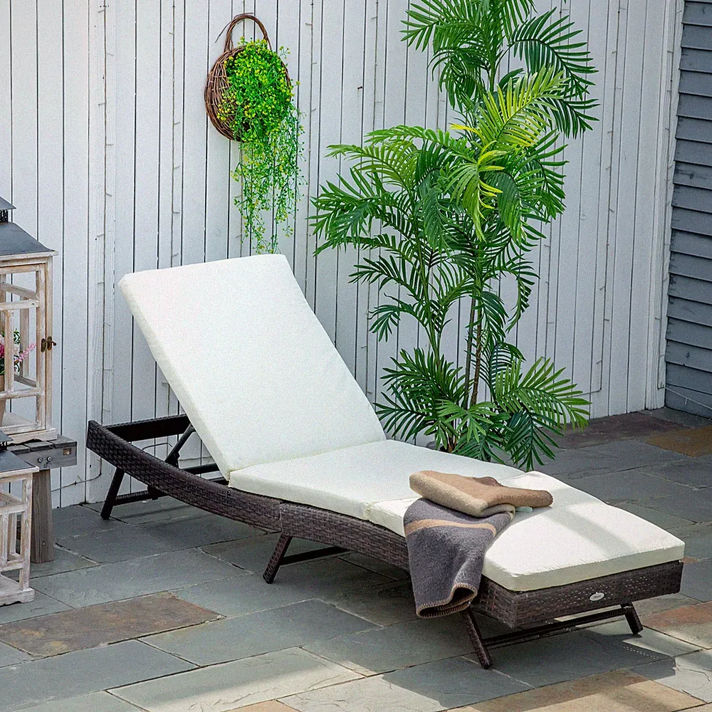 Patio Adjustable Rattan Wicker Chaise Lounge Chair Cushioned Outdoor Furniture