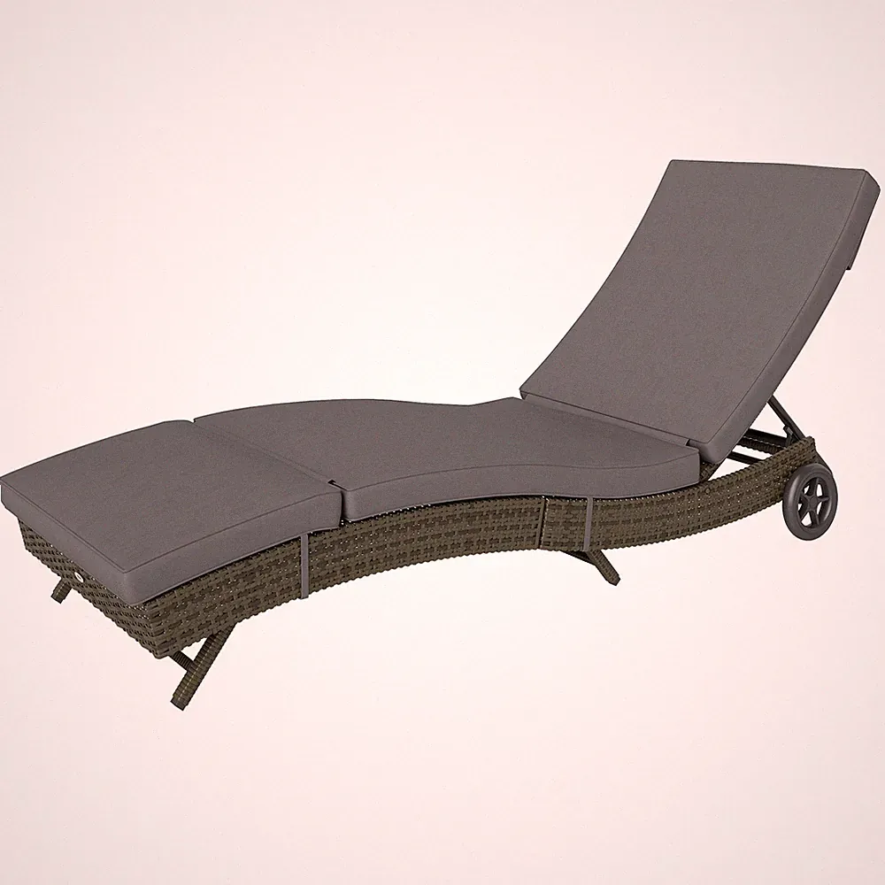 PE Rattan Chaise Lounge Chair w/ Cushion Wheels Adjustable Backrest Gray
