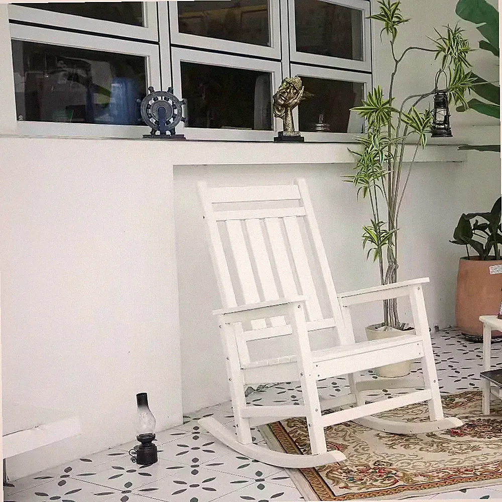 Plastic Patio Outdoor Rocking Chair, Oversized Porch Rocker with High Backrest f