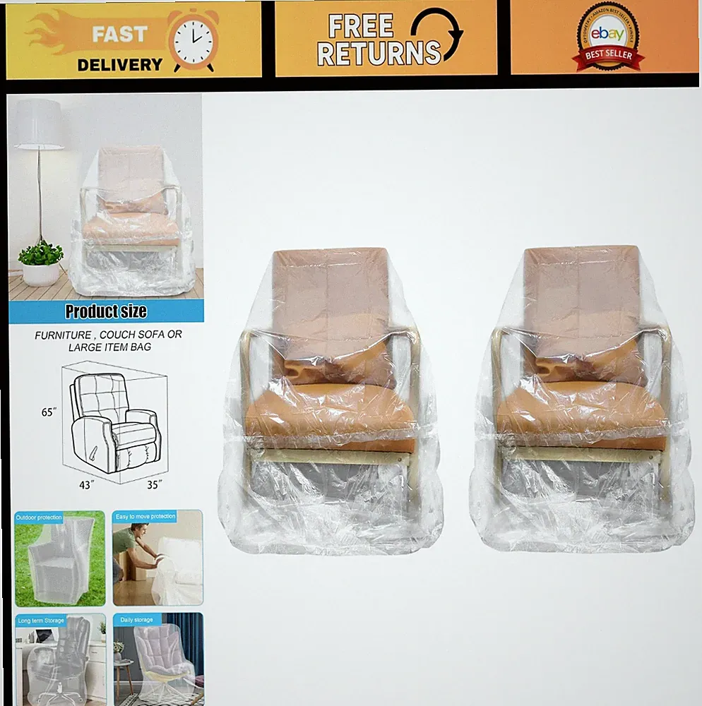 Recliner Chair Covers 2 Pack - Heavy Duty Waterproof Plastic Protectors 65x43