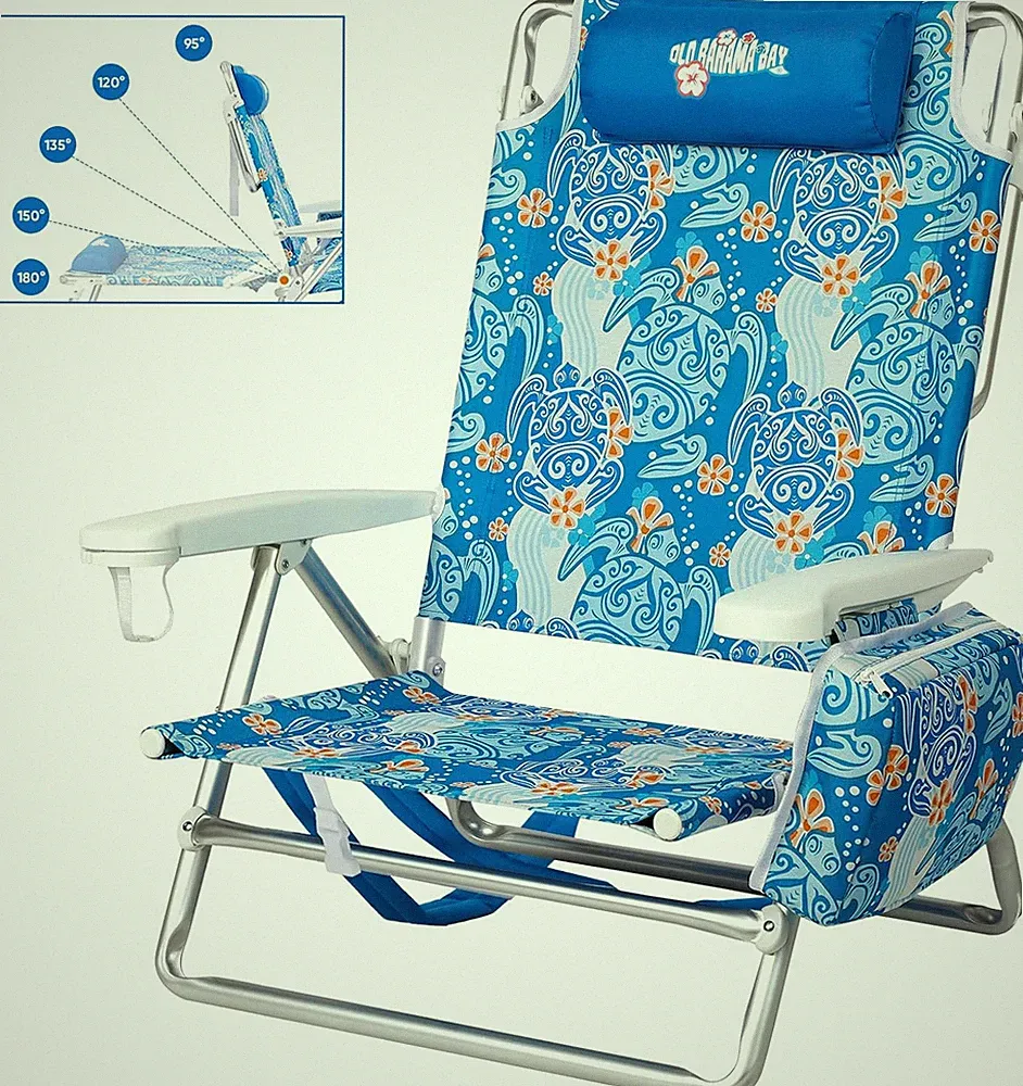Reclining Beach Chair Backpack 5-Position Lay Flat Lounge Chair for Adults Heavy