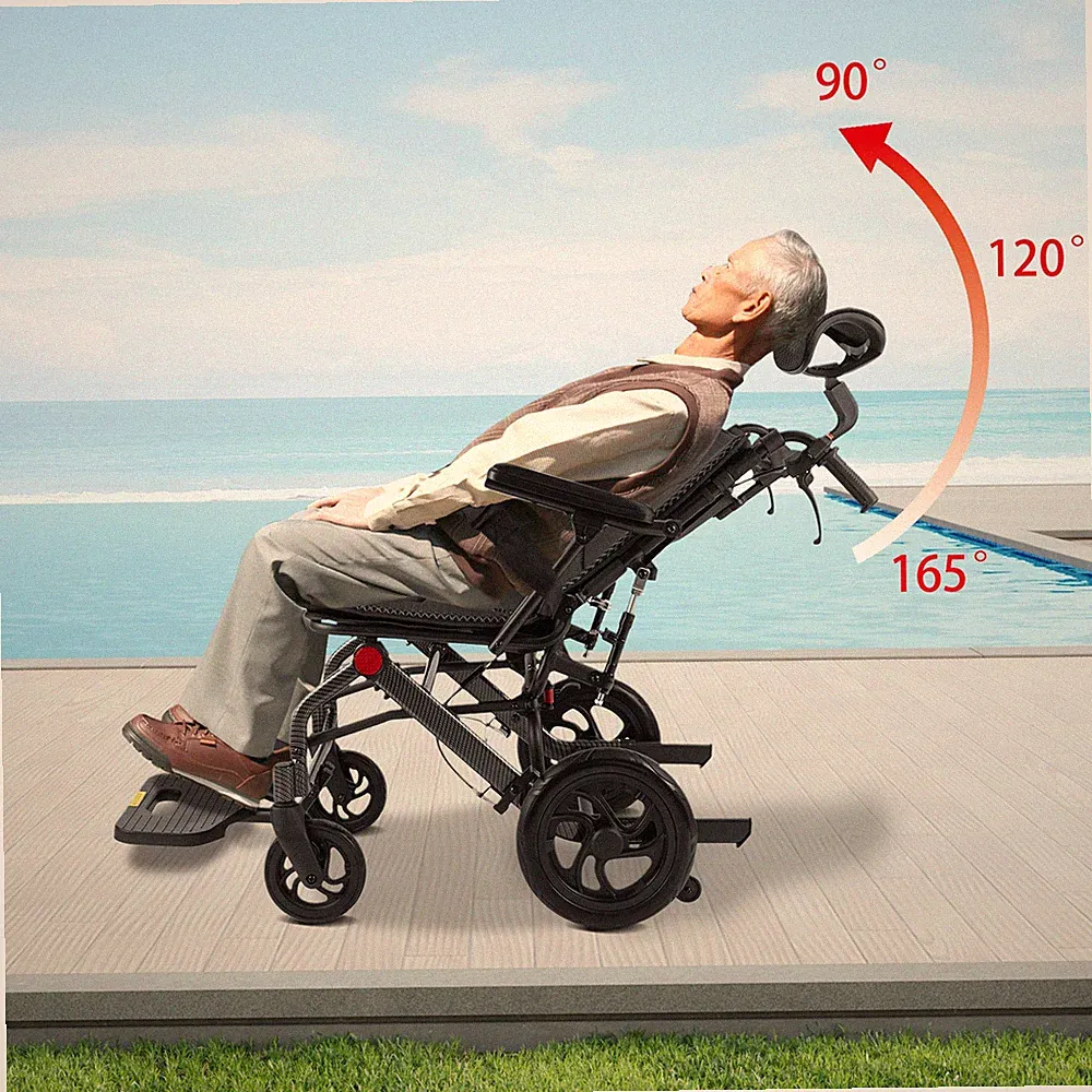 Reclining Foldable Wheelchair For Adult 90-175° With Removable Headrest Black