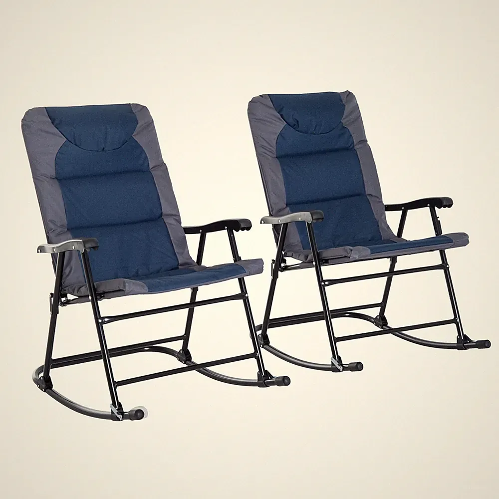 Reclining Patio Rocking Chair Set 2PC 265lb Folding Steel Frame NavyGray