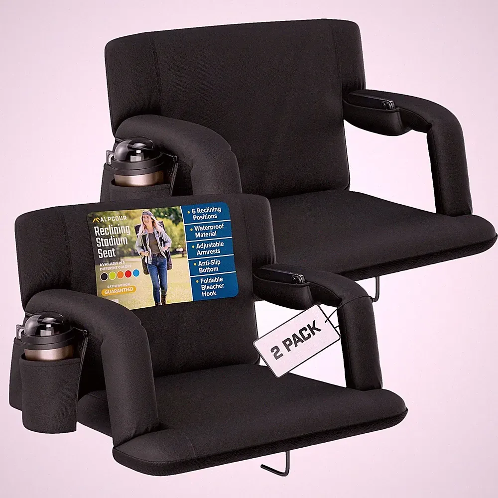 Reclining Stadium Seat – Wide Bleacher Chair with Back Support and Cushion, A...