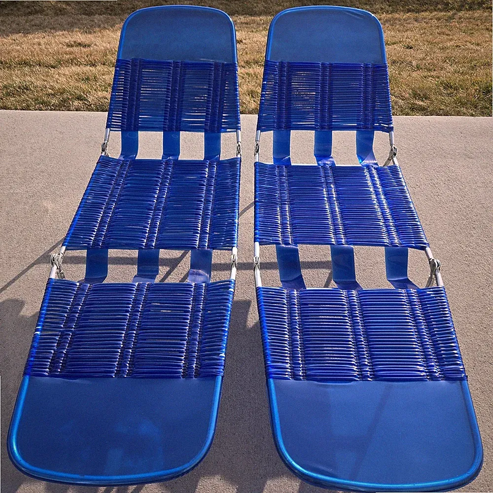 Set 2 Jelly Folding Chaise Lounge Chair Blue Beach Pool Patio Vintage Retro 80s