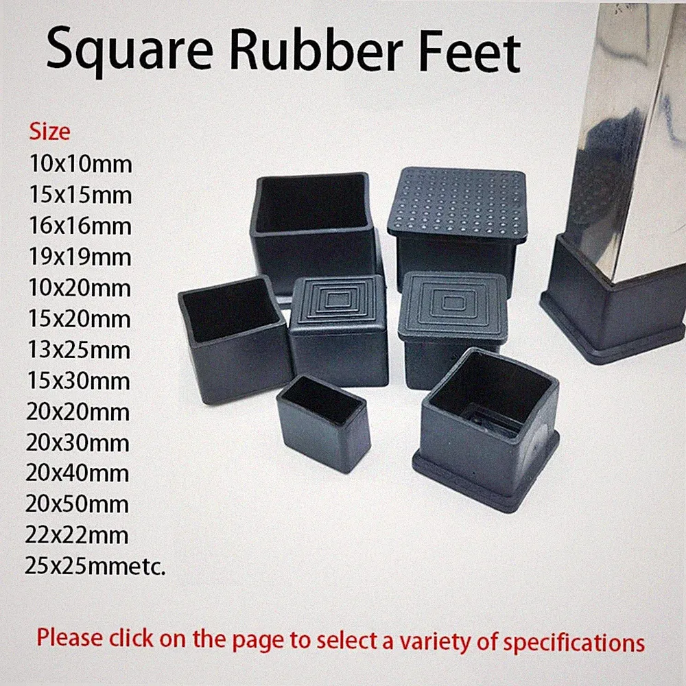 Square Rubber Furniture Foot Table Chair Leg End Caps Covers Floor Protector PVC
