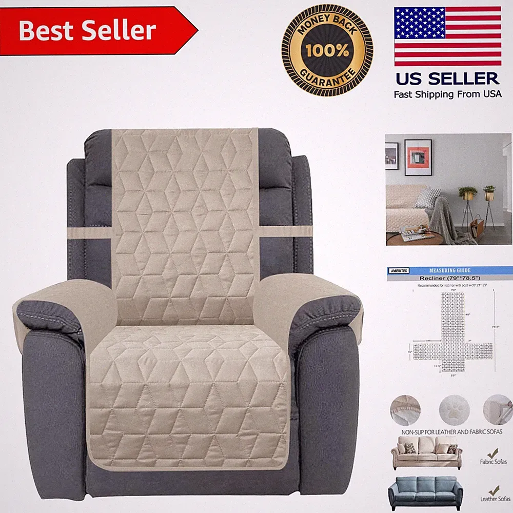 Ultimate Waterproof Recliner Cover for Pets, Stylish Nonslip Design - 23'' Beige