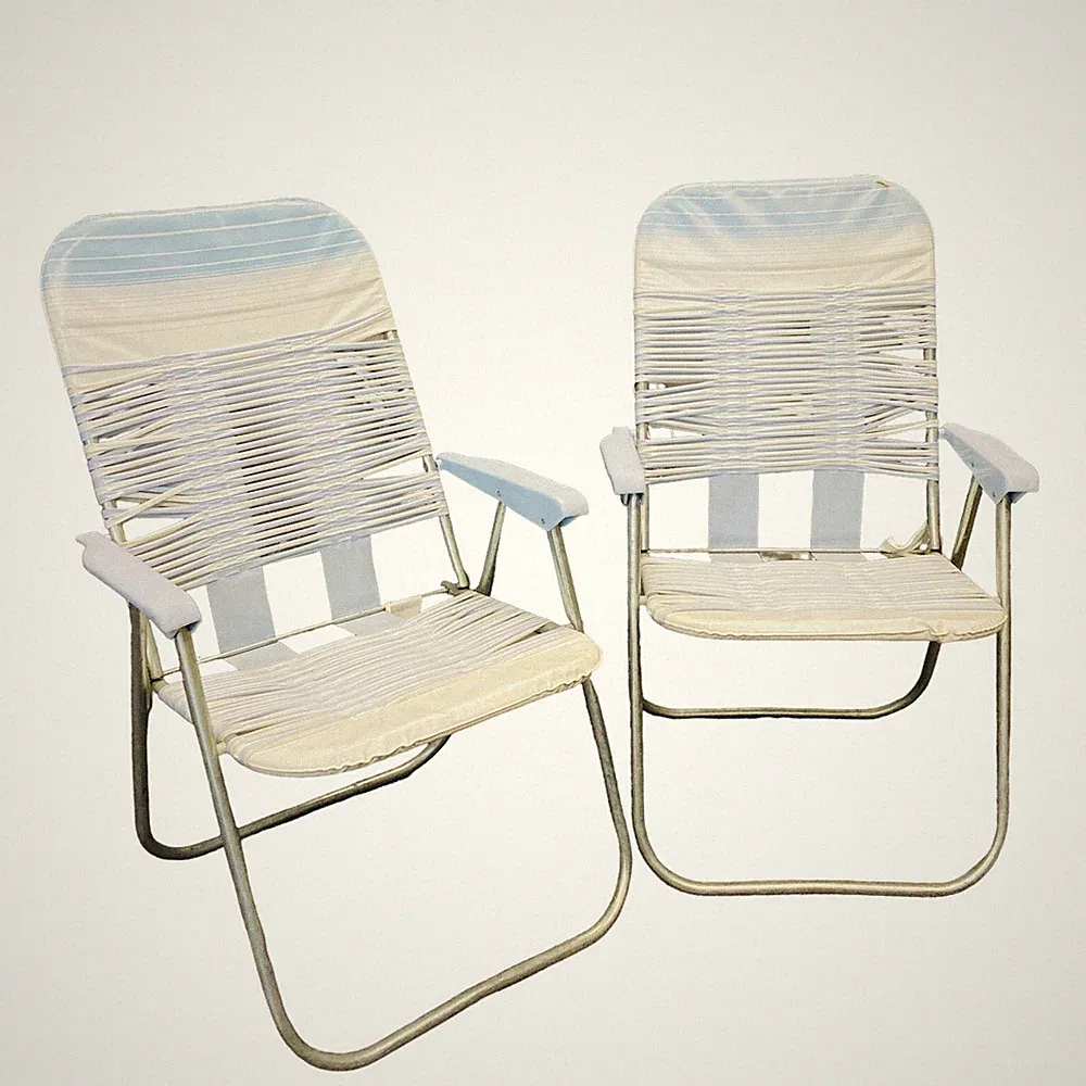 Vintage Folding Jelly Tube Lawn Pool Beach Chair Vinyl Retro Blue Armrest