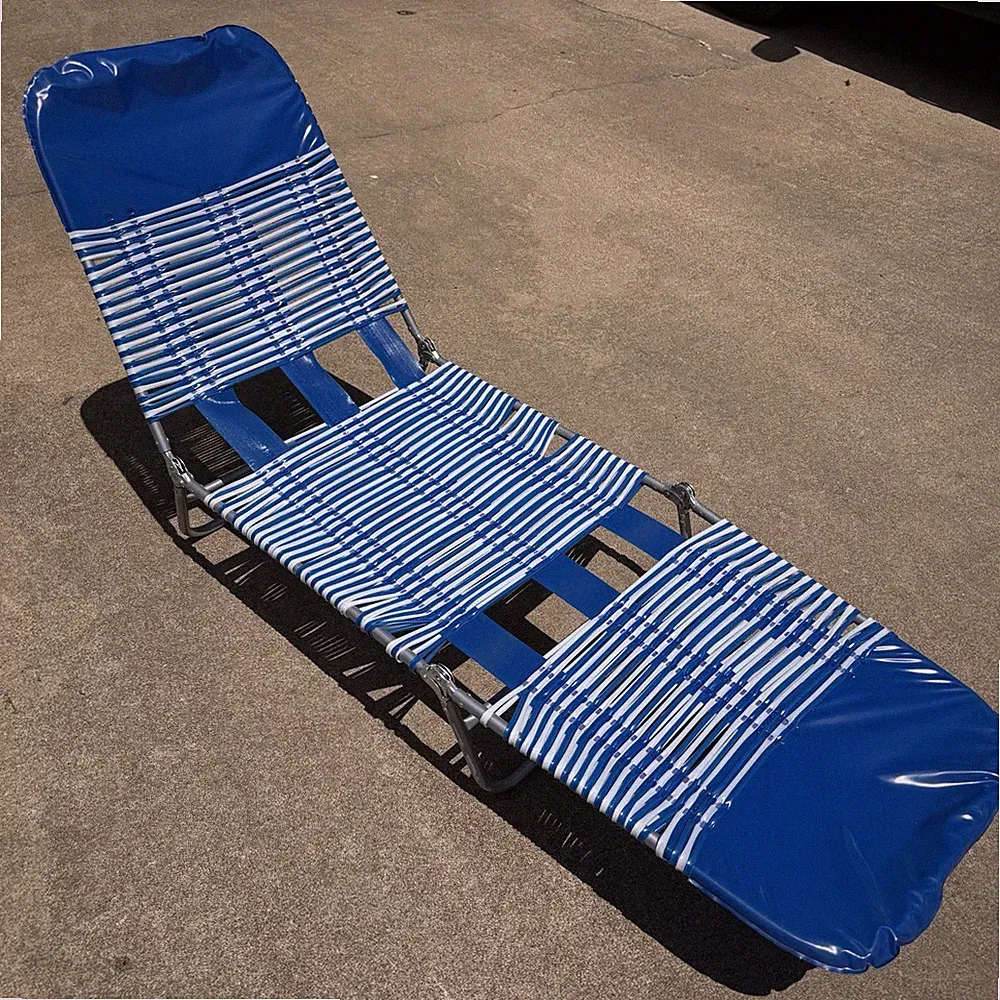 VTG Folding Jelly Tube Chaise Lounge Lawn Chair 1990's Beach Pool Blue 225lb Max