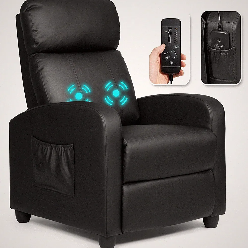 Wellhut Massage Recliner Chair Single Sofa PU Leather Padded Seat Black